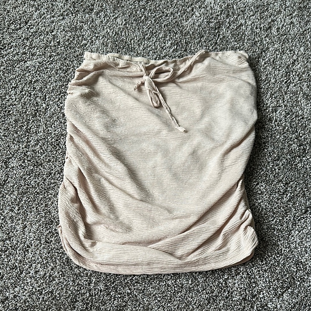 SHEIN Cream Ruched Mini Skirt Tie Front